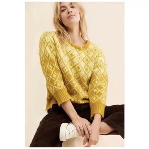 Anthropologie Maeve Women's Sigfried Long Sleeve Sweater Yellow Chartreuse Sz XS